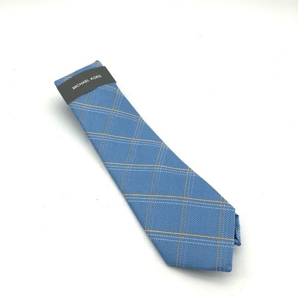 MICHAEL KORS Men's Silk Blend Tie Light Blue Plaid NWT MSRP: $69.50 - Picture 1 of 6
